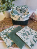 🌿 Lot de 10 Lingettes Lavables en Bambou avec Panière – Motif Vintage Oiseaux